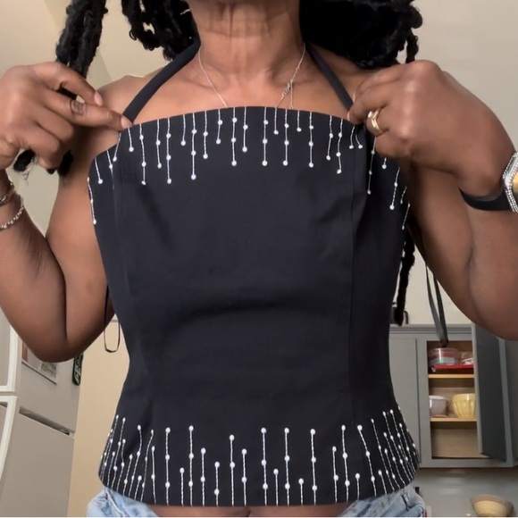 ST. JOHN Pearl drip full zip bandeau Coquette tie-back neck - Picture 12 of 13